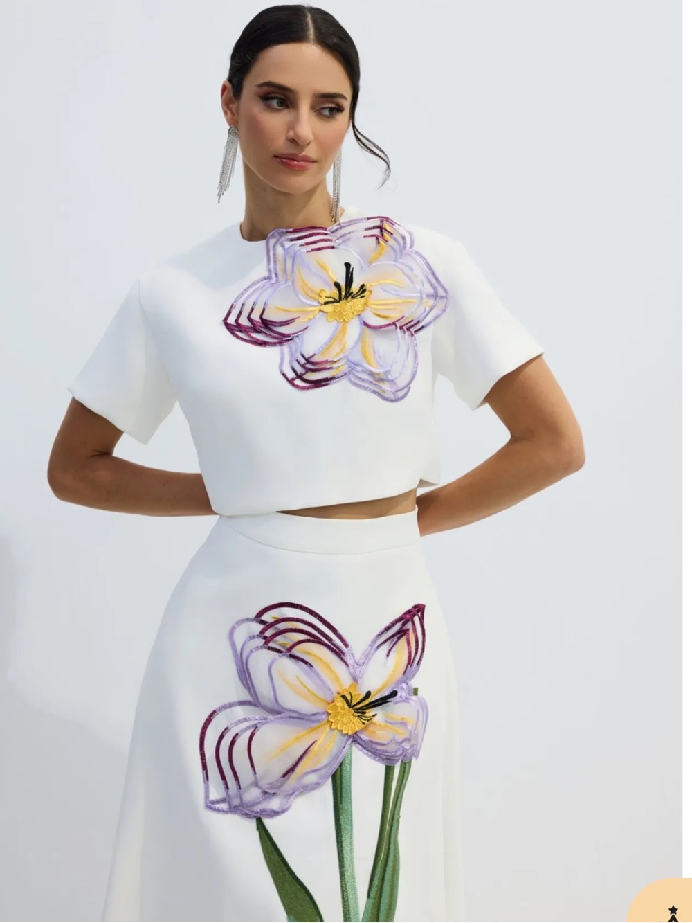 Floral Applique Short Sleeve Top & Skirt Set